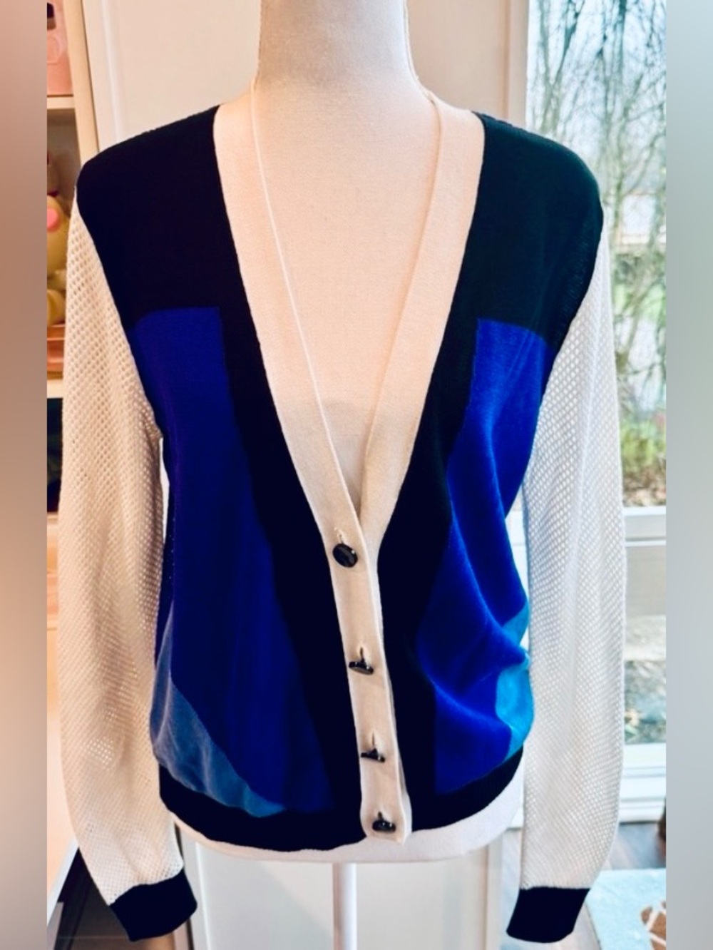 Peter Pilotto for Target Colorblock Mesh Cardigan Blue Black Medium